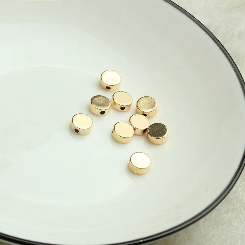 10pcs 14K Plated Brass Flat Round Spacer Beads For Jewelry Making