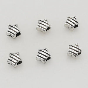 30pcs/Lot Antique Silver Big Hole Star Beads 9mm Stripe Pattern Spacer Beads