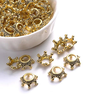 50Pcs 6x14mm Crown Large Hole Metal Beads Antique Plated Spacer Beads