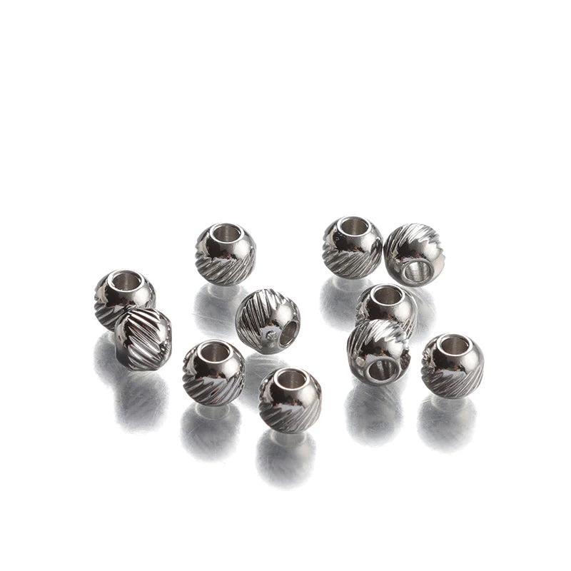 20PCS Stainless Steel 6mm Spacer Beads Round Loose Bead For 2.5mm Leather Cord