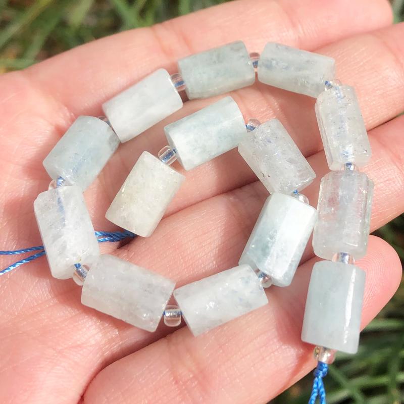 Aquamarine Cylinder Beads for Jewelry Making DIY Charms Bracelet 7.5in
