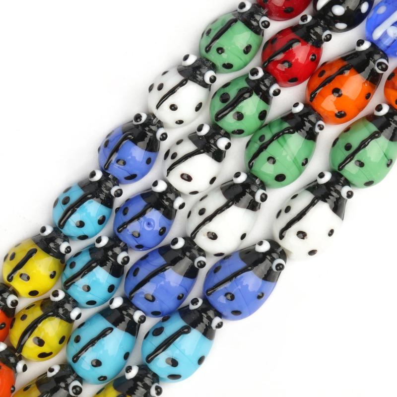 20Pcs Mixed Beetle Ladybug Flower Lampwork Glass Beads for Jewelry Making DIY