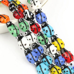 20Pcs Mixed Beetle Ladybug Flower Lampwork Glass Beads for Jewelry Making DIY
