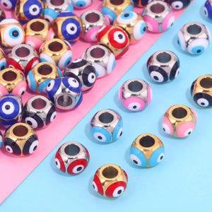 10pcs Stainless Steel Evil Eye Spacer Beads For Jewelry Making