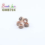 3pcs 7*4mm Metal Brass CZ Round Spacer Beads for Jewelry Making
