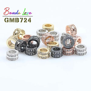 3pcs 7*4mm Metal Brass CZ Round Spacer Beads for Jewelry Making