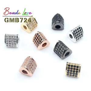 3pcs Geometric CZ Beads 8x8mm Metal Micro Pave Spacer Bead Charms