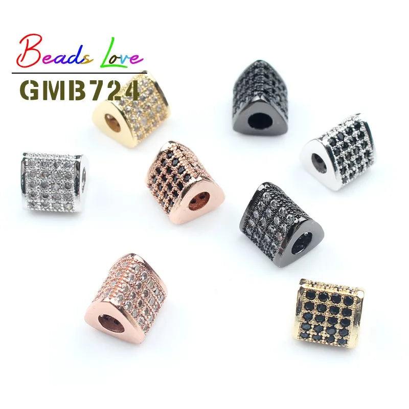 3pcs Geometric CZ Beads 8x8mm Metal Micro Pave Spacer Bead Charms