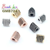 3pcs Geometric CZ Beads 8x8mm Metal Micro Pave Spacer Bead Charms