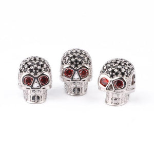 3pcs 10x12mm Skull Metal Brass Micro Pave CZ Beads Diy Bracelet Charms
