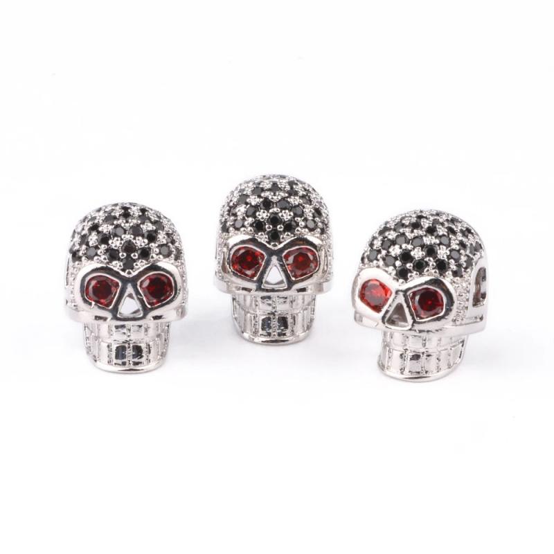 3pcs 10x12mm Skull Metal Brass Micro Pave CZ Beads Diy Bracelet Charms