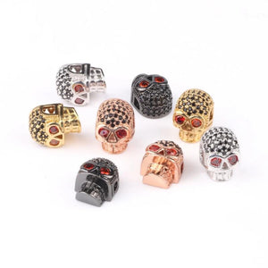 3pcs 10x12mm Skull Metal Brass Micro Pave CZ Beads Diy Bracelet Charms