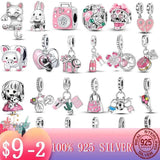 Silver Plata Enamel Pink Purple Cat Girl Bag Charm for MULA Bracelet Necklace