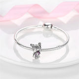 Silver Plata Enamel Pink Purple Cat Girl Bag Charm for MULA Bracelet Necklace