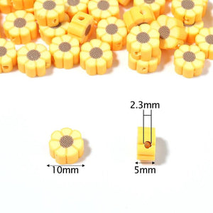 50pcs 10mm Yellow Sunflower Polymer Clay Beads for Jewelry Making DIY