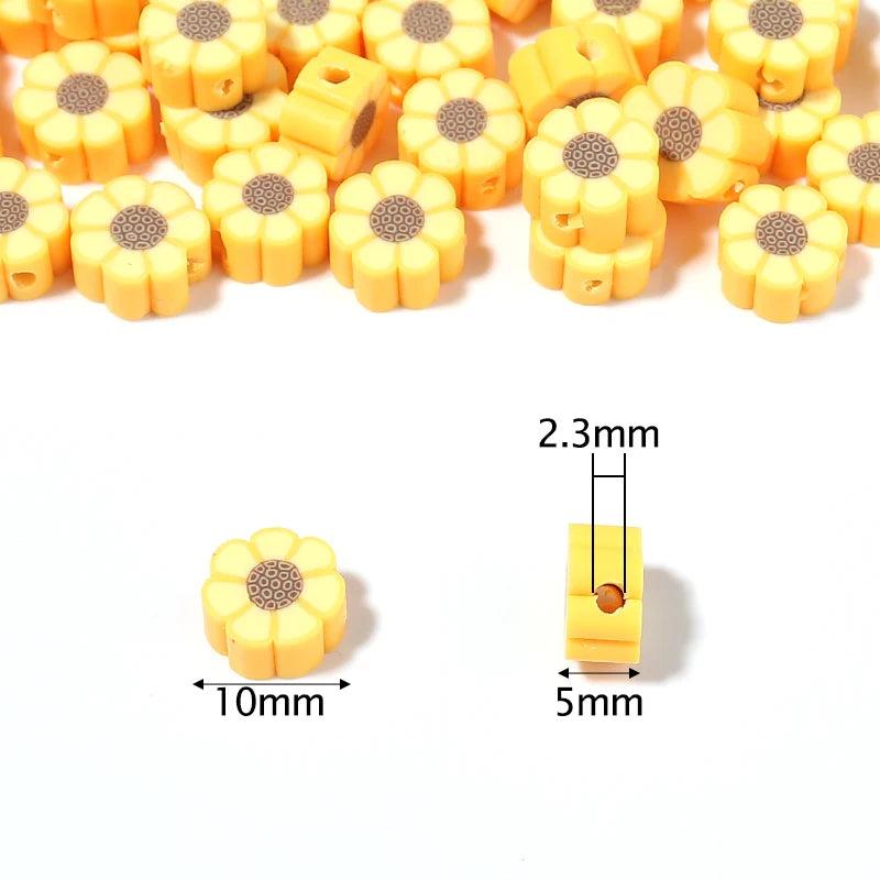 50pcs 10mm Yellow Sunflower Polymer Clay Beads for Jewelry Making DIY
