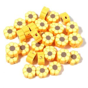 50pcs 10mm Yellow Sunflower Polymer Clay Beads for Jewelry Making DIY