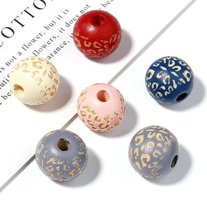 5pcs Leopard Wooden Beads Big Hole Loose Beads DIY Jewelry Making