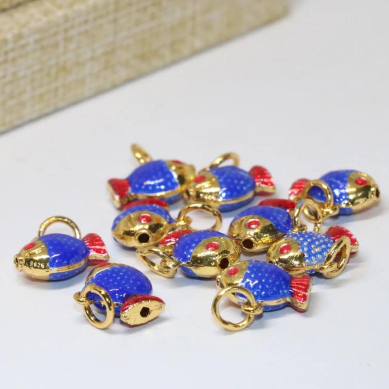 Fish Shape Cloisonne Spacers Beads Assorted Gold-Color DIY Findings 5pcs