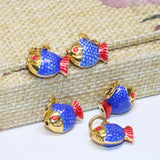 Fish Shape Cloisonne Spacers Beads Assorted Gold-Color DIY Findings 5pcs