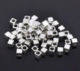 200 Pcs 4x4mm Silver Tiny Cube Spacer Beads Findings