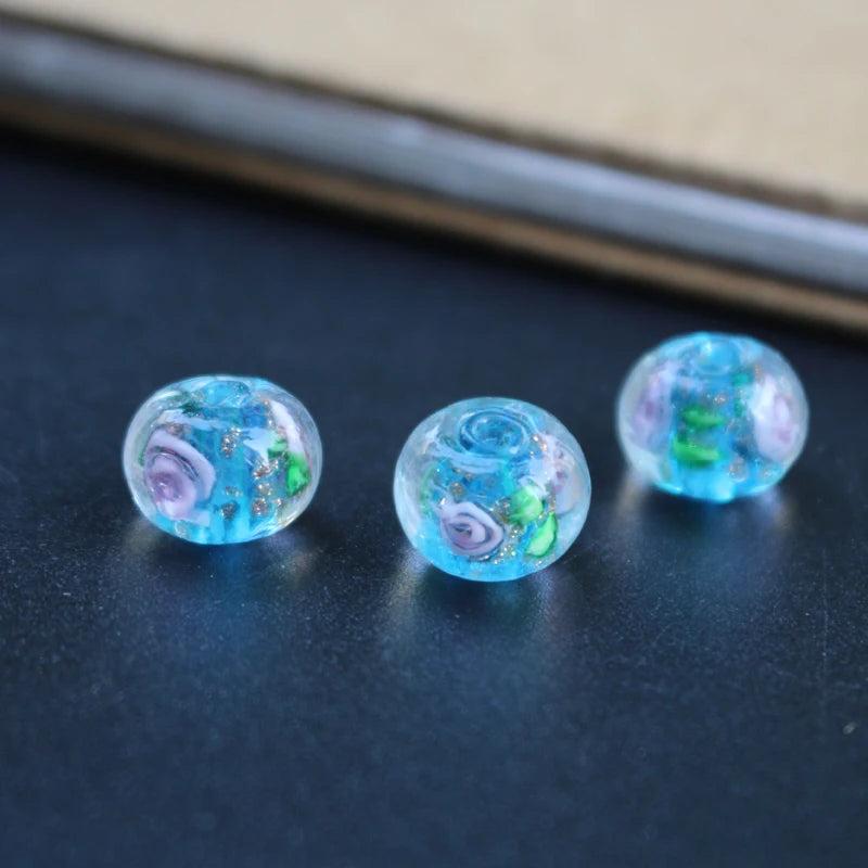20Pcs 10mm Lampwork Glass Beads Flower Abcus Multi-color