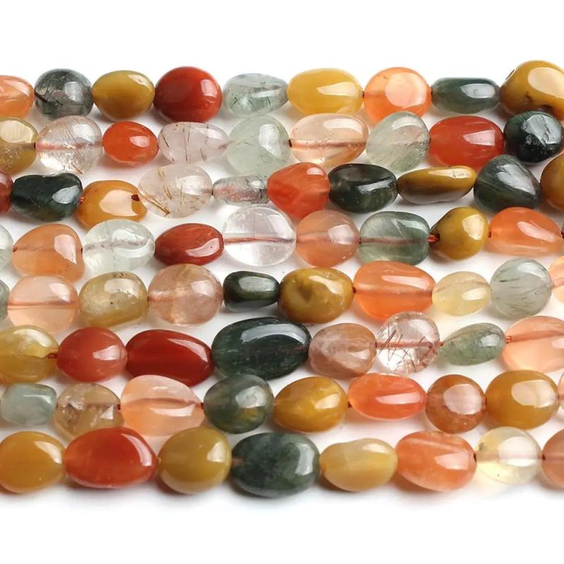 6-8mm Rutilated Quartzs Stone Beads for Jewelry Making 15 Inch