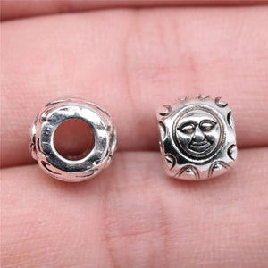 10pcs Sun Face Beads Charms for Jewelry Making DIY Bracelet Antique Silver