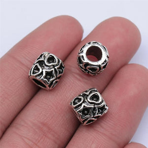 10pcs Big Hole Spacer Beads 10x10mm DIY Bracelet Making Antique Silver