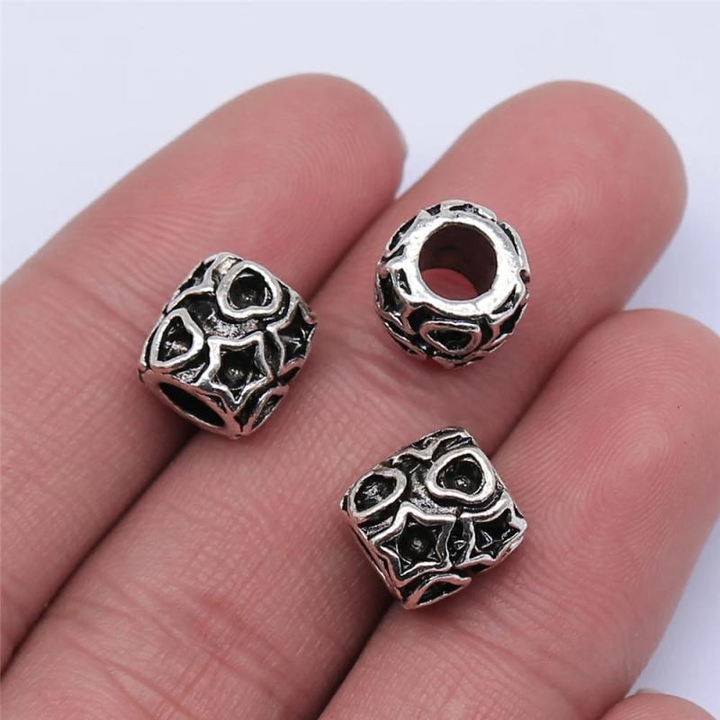 10pcs Big Hole Spacer Beads 10x10mm DIY Bracelet Making Antique Silver
