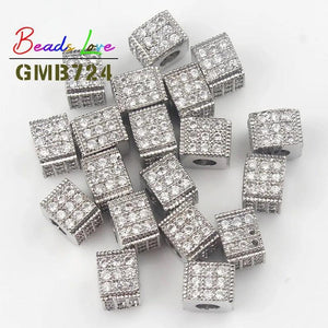 3pcs Micro Pave CZ Crystal Beads Copper Spacer Square 6*5mm