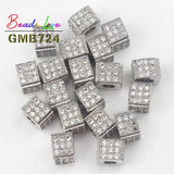 3pcs Micro Pave CZ Crystal Beads Copper Spacer Square 6*5mm