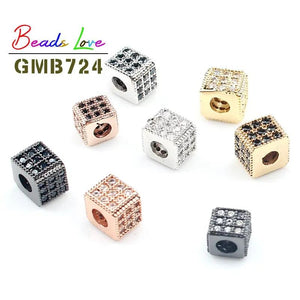 3pcs Micro Pave CZ Crystal Beads Copper Spacer Square 6*5mm