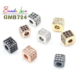 3pcs Micro Pave CZ Crystal Beads Copper Spacer Square 6*5mm
