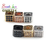 3pcs Micro Pave CZ Crystal Beads Copper Spacer Square 6*5mm