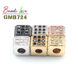 3pcs Micro Pave CZ Crystal Beads Copper Spacer Square 6*5mm