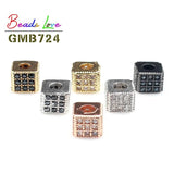 3pcs Micro Pave CZ Crystal Beads Copper Spacer Square 6*5mm