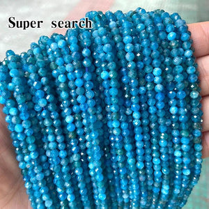Natural Apatite Stone Loose Beads 2mm 3mm 4mm Faceted Round DIY Jewelry