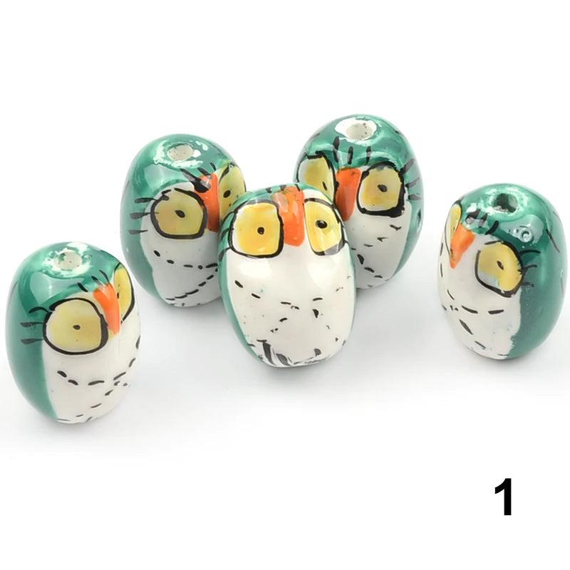 Hand Painted Owl Ceramic Porcelain Beads for Jewelry Making