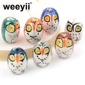 Hand Painted Owl Ceramic Porcelain Beads for Jewelry Making