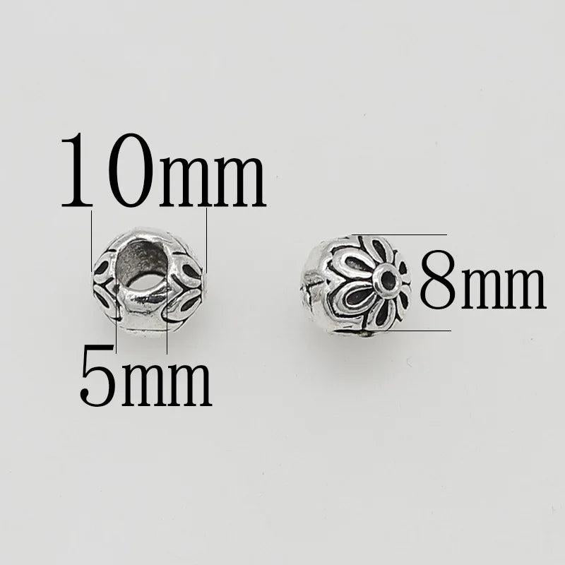 20pcs Antique Silver Embossed Flower Beads DIY Jewelry Charms