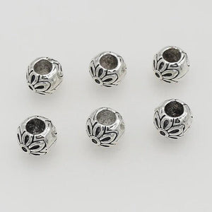 20pcs Antique Silver Embossed Flower Beads DIY Jewelry Charms