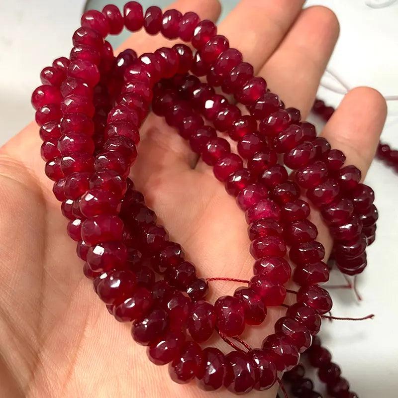 Faceted Ruby Red Emerald Green Chalcedony Loose Stone Beads