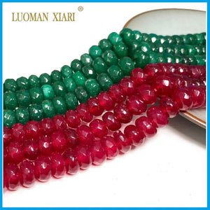 Faceted Ruby Red Emerald Green Chalcedony Loose Stone Beads