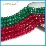 Faceted Ruby Red Emerald Green Chalcedony Loose Stone Beads