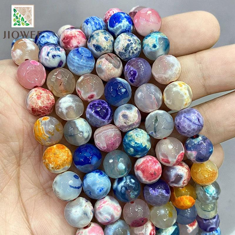 10mm Fire Dragon Veins Agates Loose Beads for DIY Jewelry Making 15''Inch
