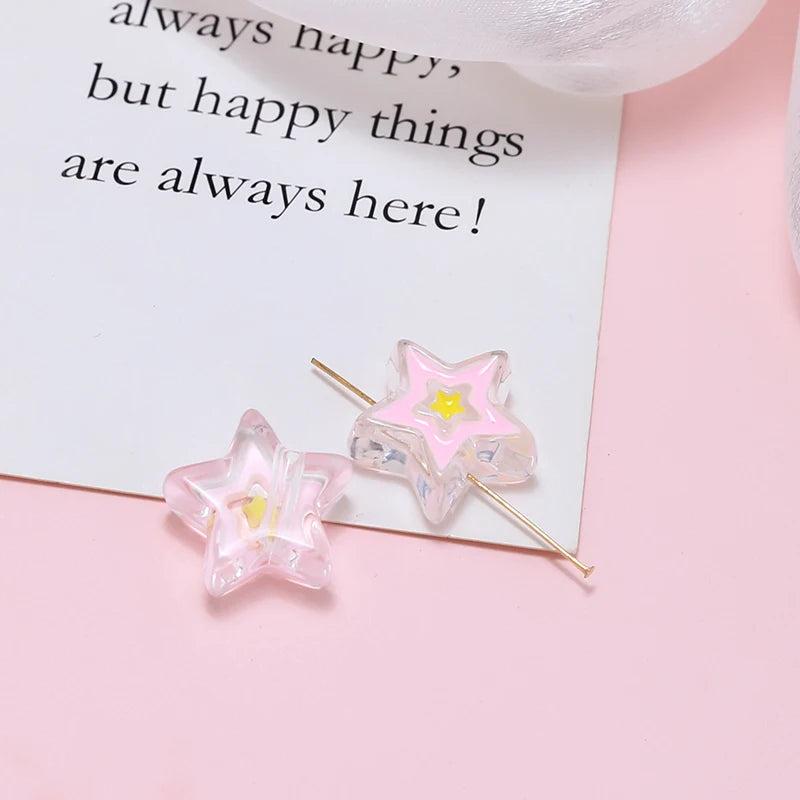 6pcs Summer Ins Acrylic Resin Heart Beads DIY Jewelry Charms
