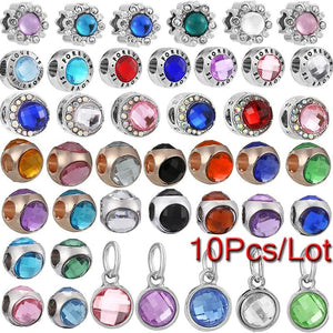 10Pcs Crystal Love Birthstone Charms Beads for Jewelry Making