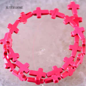 12x16MM Pink Howlite Cross Loose Beads String 15.5inches