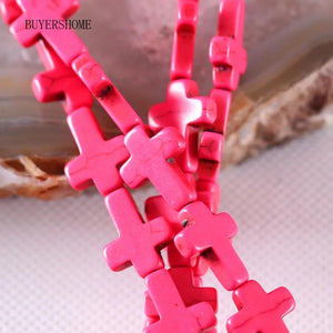 12x16MM Pink Howlite Cross Loose Beads String 15.5inches